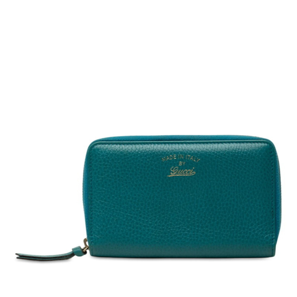 Gucci Swing Round Zipper Long Wallet 354497 Turquoise Blue Leather Women's GUCCI